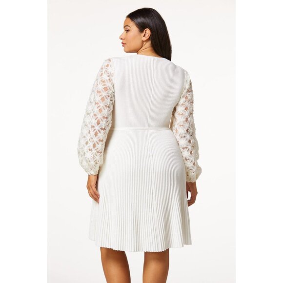 Cato Off-White Ribbed‎ Sweater Dress Long Sleeves with Tie Size XL New Knit - Picture 2 of 9